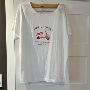 Simons White Short Sleeve Tee with Red Scooter Graphic